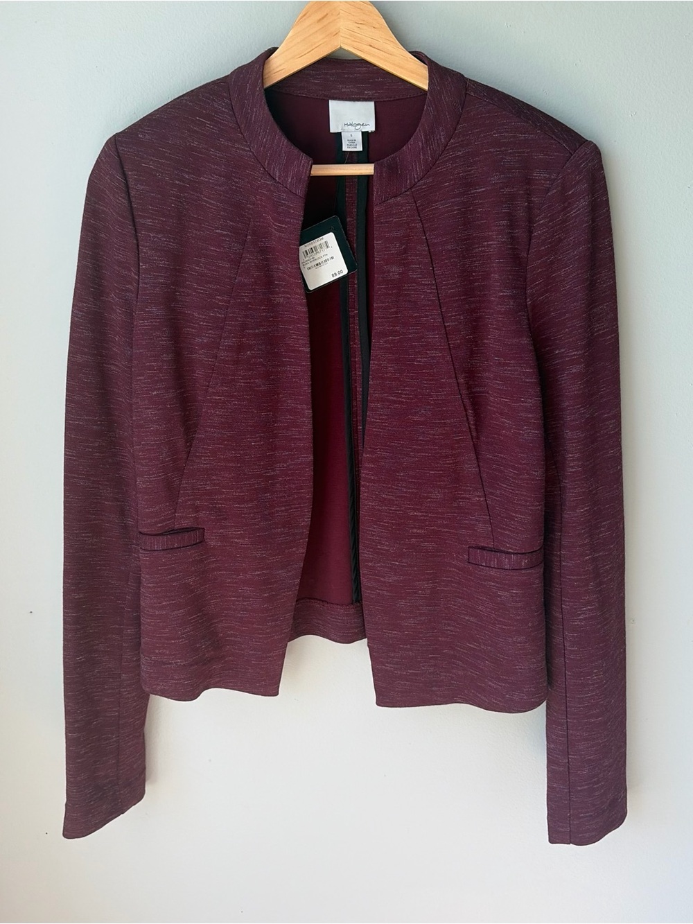 NEW W/T Halogen Womens Burgundy Open Front Knit Blazer Jacket Size Small Women’s